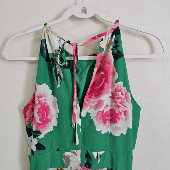 ELIZA J Dress Womens 4 Green Floral Sleeveless Halter‎ Midi Pockets Lined A-Line - Picture 7 of 11